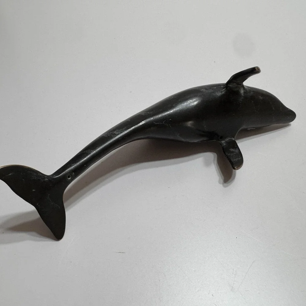 SPI San Pacific Int'l Brass Luck Of The Sea Dolphin Swimming Statue Figure Black